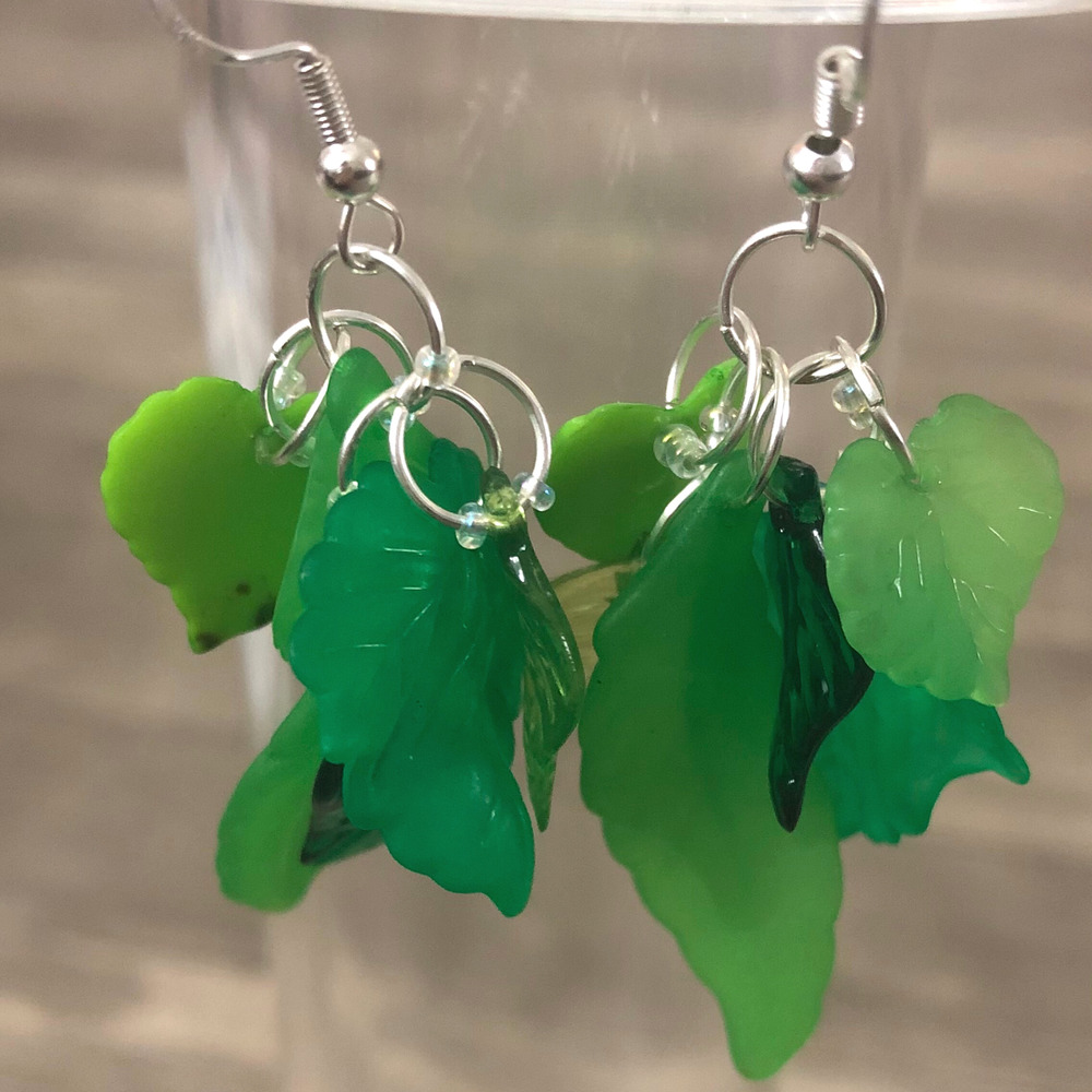 Handmade Green Leaf Dangle Earrings